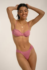 BIKINI DOLLS Bella high-cut bikini bottom with ruched sides in Dusty Rose