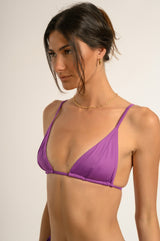 BIKINI DOLLS Daria minimal triangle bikini top with sliding cups in Violet