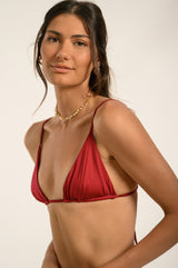 BIKINI DOLLS Daria minimal triangle bikini top with sliding cups in Merlot