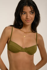 BIKINI DOLLS Jasmine underwire balconette bikini top in Olive Green