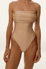 BIKINI DOLLS Lana One piece with ruched bust in Pearl closeup