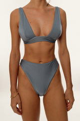 BIKINI DOLLS Sade high-waist bikini bottom in Silver Blue closeup