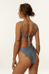 BIKINI DOLLS Sade high-waist bikini bottom in Silver Blue closeup back view