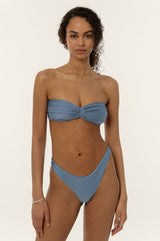 BIKINI DOLLS Juliette bandeau bikini top with ruching detail in Silver Blue
