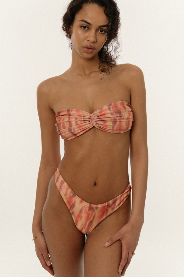 BIKINI DOLLS Juliette bandeau bikini top with ruching detail in Sunset Dream