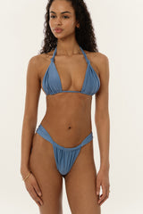 BIKINI DOLLS Cindy ruched high cut bikini bottom in Silver Blue