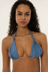 BIKINI DOLLS Cindy triangle bikini top with adjustable knots in Silver Blue portrait