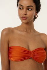 BIKINI DOLLS Juliette bandeau bikini top with ruching detail in Cinnamon closeup