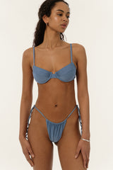 BIKINI DOLLS Gigi minimal bikini bottom with adjustable coverage and side ties in Silver Blue