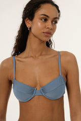 BIKINI DOLLS Jasmine underwire balconette bikini top in Silver Blue portrait