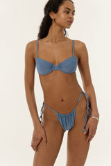 BIKINI DOLLS Gigi minimal bikini bottom with adjustable coverage and side ties in Silver Blue video
