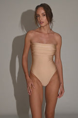 BIKINI DOLLS Lana One piece with ruched bust in Pearl video