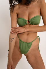 BIKINI DOLLS Amina bandeau bikini top with silver front ring in Verde light olive green with matching bottom