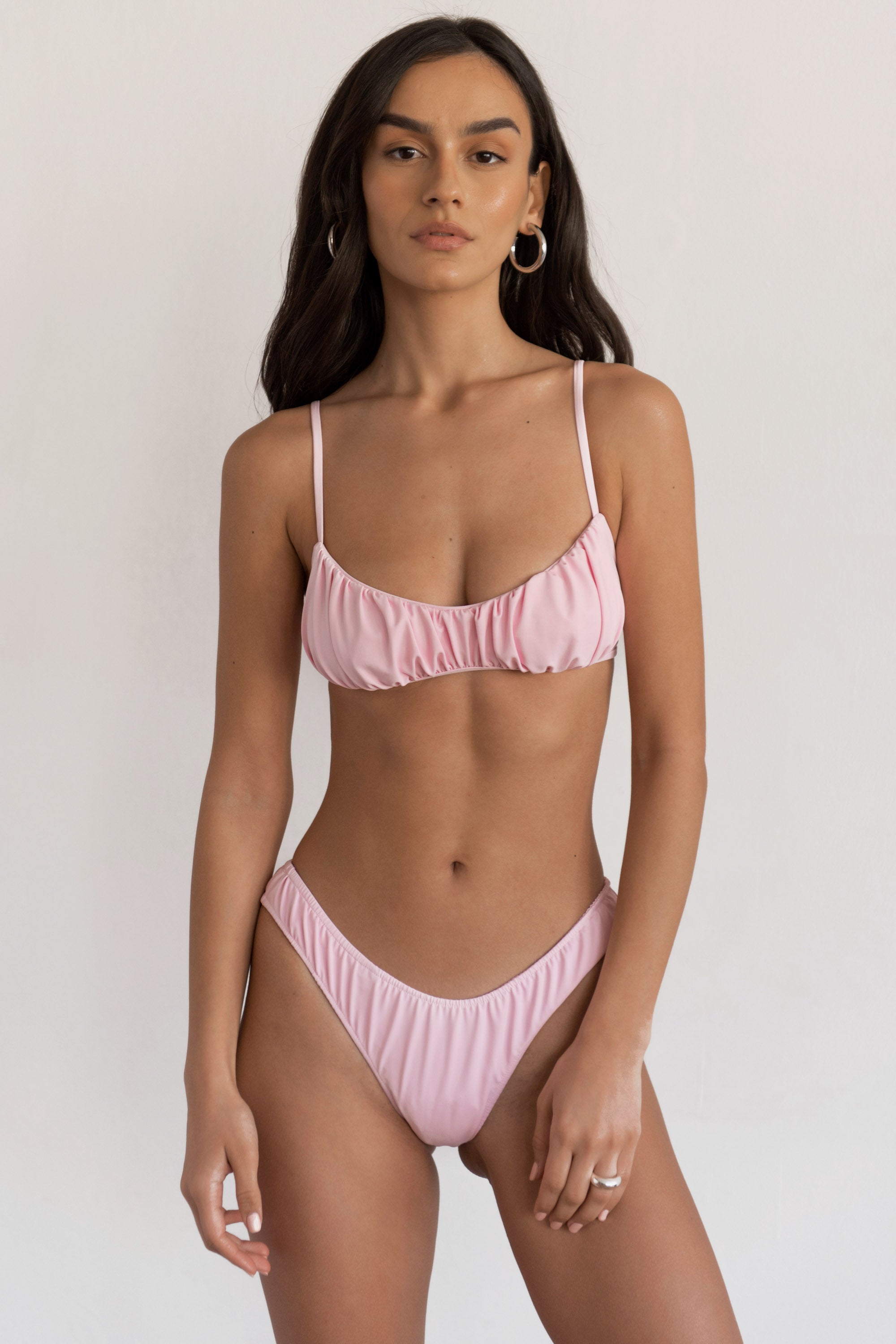 Twin Strap Bra Bikini With Bow Detail in Peach Crinkle / Adjustable Low or  High Rise Super Flattering Fit 