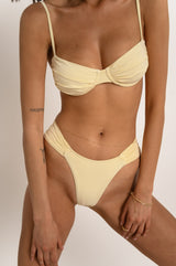 BIKINI DOLLS Bella high-cut bikini bottom with ruched sides in Ivory off-white