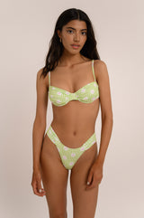 BIKINI DOLLS Bella ruched balconette-style underwire bikini top in the Picnic light green checked print