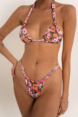 BIKINI DOLLS Cindy ruched high cut bikini bottom in the Les Fleurs vintage floral print