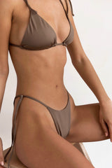 BIKINI DOLLS Gia side tie high-cut bikini bottom in Mocha medium brown