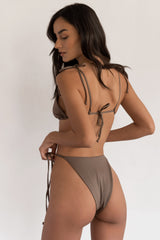 BIKINI DOLLS Gia side tie high-cut bikini bottom in Mocha medium brown