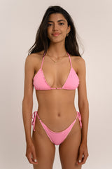 BIKINI DOLLS June ruffled triangle bikini top with sliding cups and ring detailing in Pink