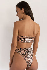BIKINI DOLLS Luna bandana scarf-like reversible bandeau bikini top in Just Leopard animal print