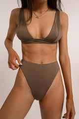 BIKINI DOLLS Sade classic high waist bikini bottom in Mocha brown
