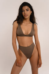 BIKINI DOLLS Sade classic high waist bikini bottom in Mocha brown video