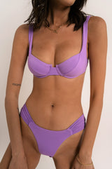 BIKINI DOLLS Valerie underwire balconette bikini top in Lavender purple with matching bottom close up