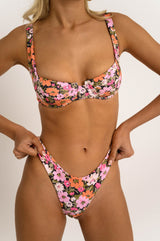 BIKINI DOLLS Valerie underwire balconette bikini top in the Les Fleurs vintage floral print with matching bottom close up