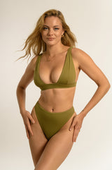 BIKINI DOLLS Sade high-waist bikini bottom in Olive green