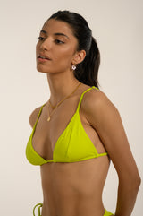 BIKINI DOLLS Daria minimal triangle bikini top with sliding cups in lime
