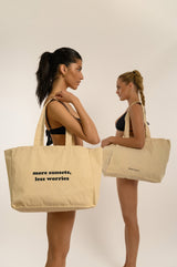 BIKINI DOLLS Beach Tote Bag in Ivory with summer quote