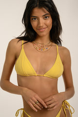 BIKINI DOLLS Daria minimal triangle bikini top with sliding cups in Amarelo portrait