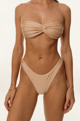 BIKINI DOLLS Juliette bandeau bikini top with ruching detail in Pearl closeup