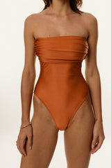 BIKINI DOLLS Lana One piece with ruched bust in Cinnamon closeup