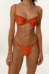 BIKINI DOLLS Carmen balconette style top with scalloped detailing in Cinnamon closeup