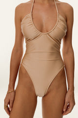 BIKINI DOLLS Alice One piece with a V-neck and a bust flattering design in Pearl closeup