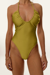 BIKINI DOLLS Alice One piece with a V-neck and a bust flattering design in Peridot closeup