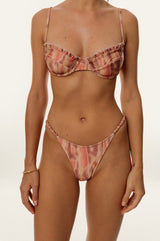 BIKINI DOLLS Carmen balconette style top with scalloped detailing in Sunset Dream closeup