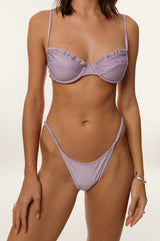 BIKINI DOLLS Carmen balconette style top with scalloped detailing in Lilac closeup