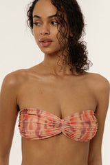 BIKINI DOLLS Juliette bandeau bikini top with ruching detail in Sunset Dream closeup