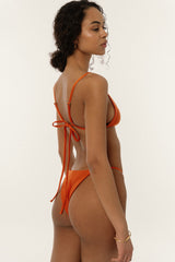 BIKINI DOLLS Kiara minimal triangle bikini top with ring detailing in Cinnamon back view