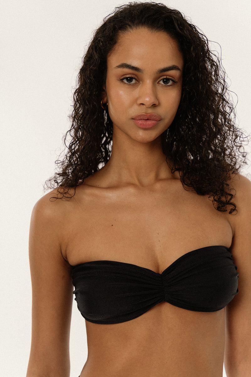 BIKINI DOLLS Juliette bandeau bikini top with ruching detail in Noir portrait