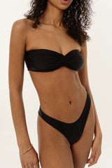 BIKINI DOLLS Naomi classic high cut bikini bottom in Noir closeup