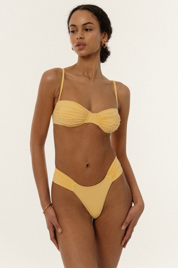 BIKINI DOLLS Bella ruched balconette-style underwire bikini top in Amarelo