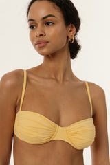 BIKINI DOLLS Bella ruched balconette-style underwire bikini top in Amarelo portrait