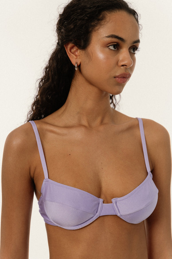 BIKINI DOLLS Jasmine underwire balconette bikini top in Lilac portrait