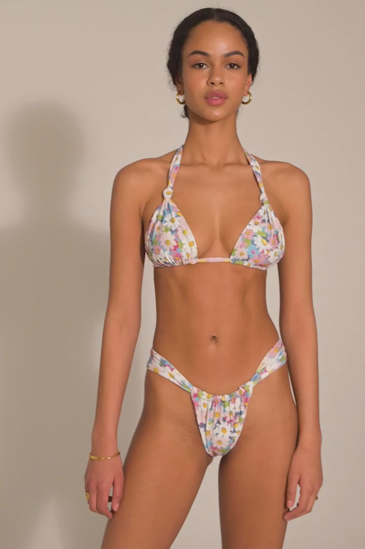 BIKINI DOLLS Cindy triangle bikini top with adjustable knots in Pastel Bloom video