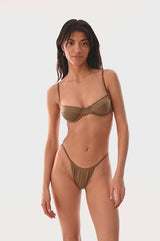 BIKINI DOLLS Jasmine minimal high cut bikini bottom with thin side straps in Mocha Brown video