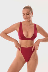 BIKINI DOLLS Sade high-waist bikini bottom in Merlot video